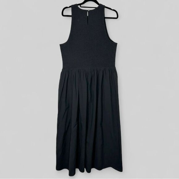 Madewell The Melody Bubble-Hem Smocked Midi Dress in Poplin True Black Size XXL - Picture 8 of 10